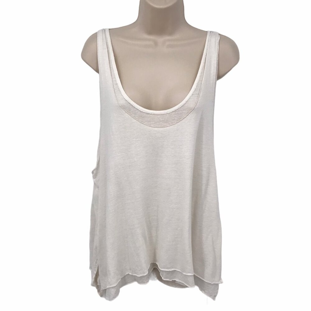 We The Free Womens White Loose Fit Rayon Linen Blend Lightweight Tank Top L